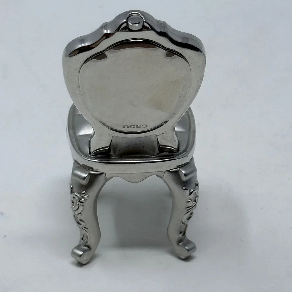 Bulova Miniature Chair Clock Silver Tone Metal Quartz Vintage Collectible Decor